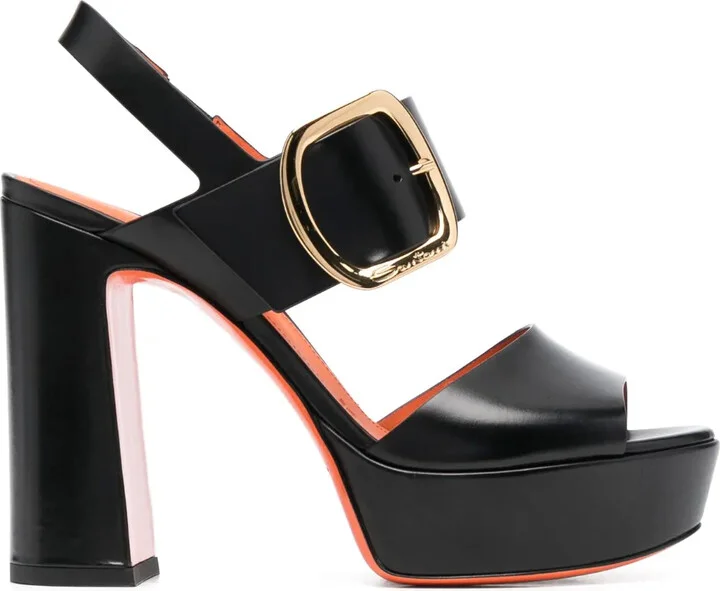 Logo-Buckle Block-Heel Sandals
