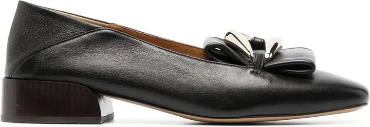 Logo Buckle Leather Loafers