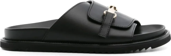 Logo-Buckle Leather Slides