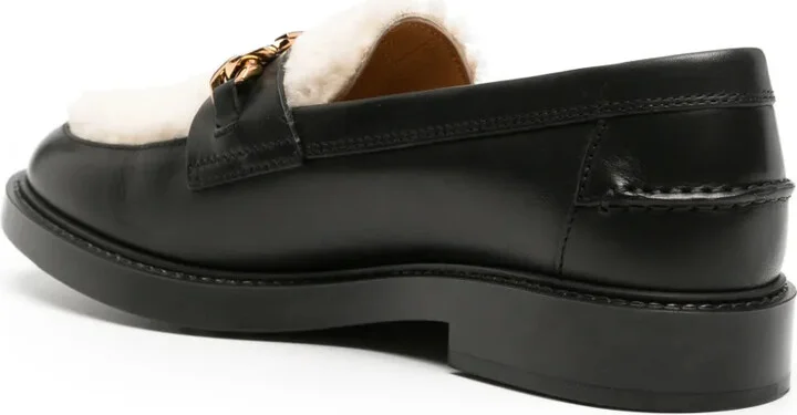 Logo-Chain Shearling-Panel Loafers - Image 3