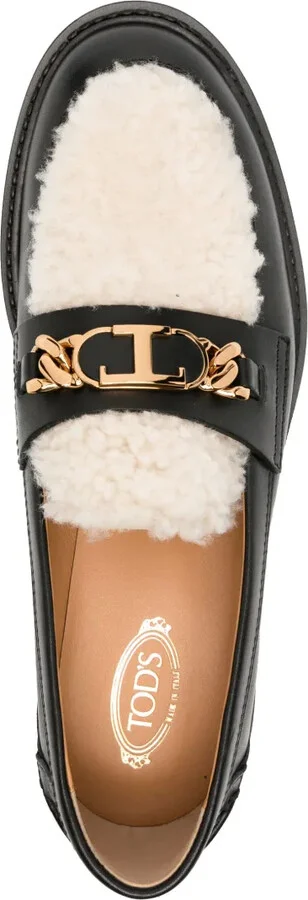 Logo-Chain Shearling-Panel Loafers - Image 4