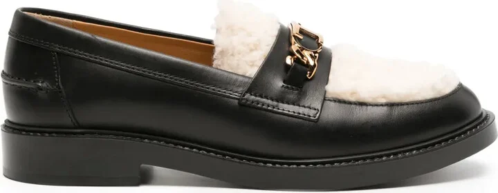 Logo-Chain Shearling-Panel Loafers