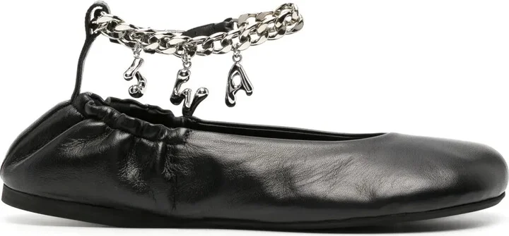 Logo-Charm Leather Ballerina Shoes