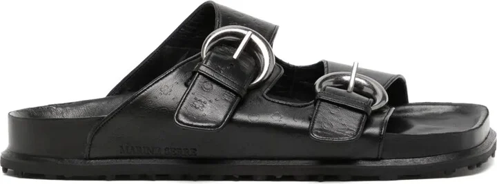 Logo-Debossed Buckle-Strap Leather Sandals