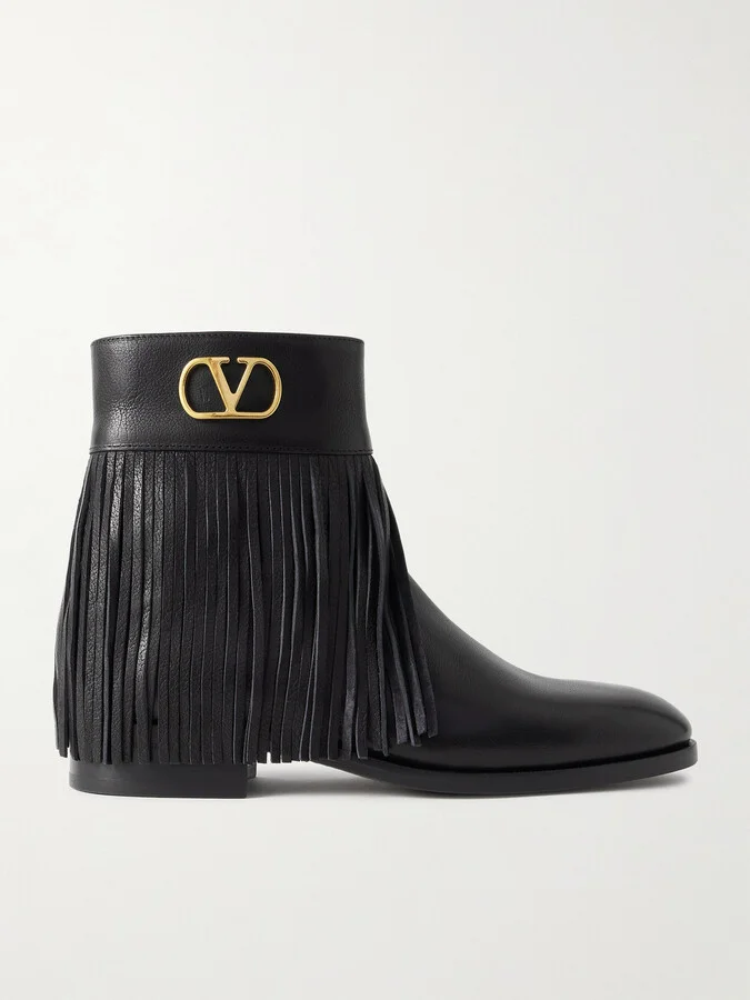 Logo-Embellished Fringed Full-Grain Leather Chelsea Boots