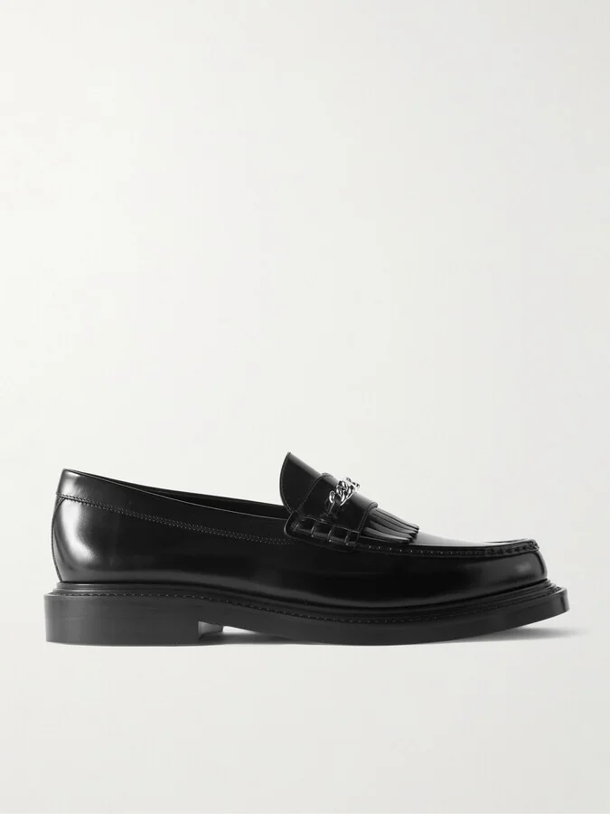Logo-Embellished Fringed Leather Loafers