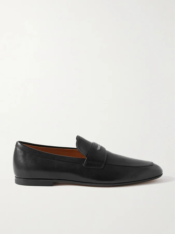 Logo-Embellished Glossed Full-Grain Leather Penny Loafers