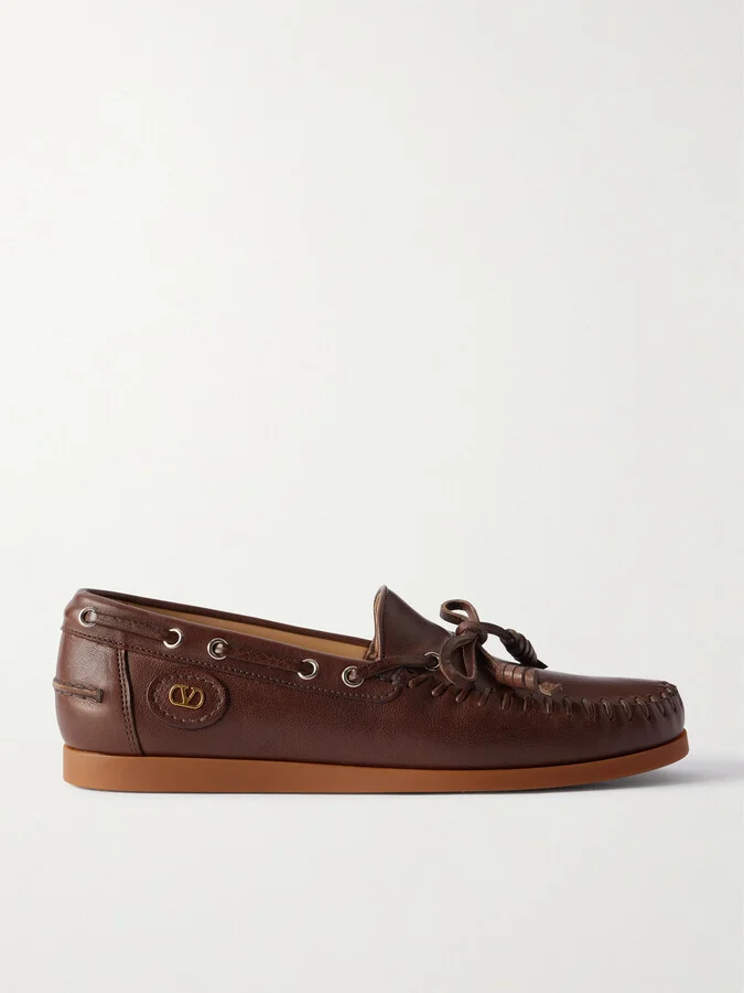 Logo-Embellished Leather Boat Shoes