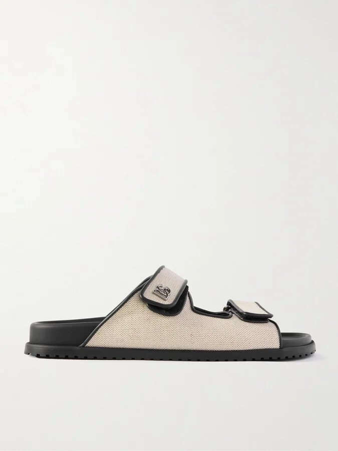 Logo-Embellished Leather-Trimmed Canvas Slides