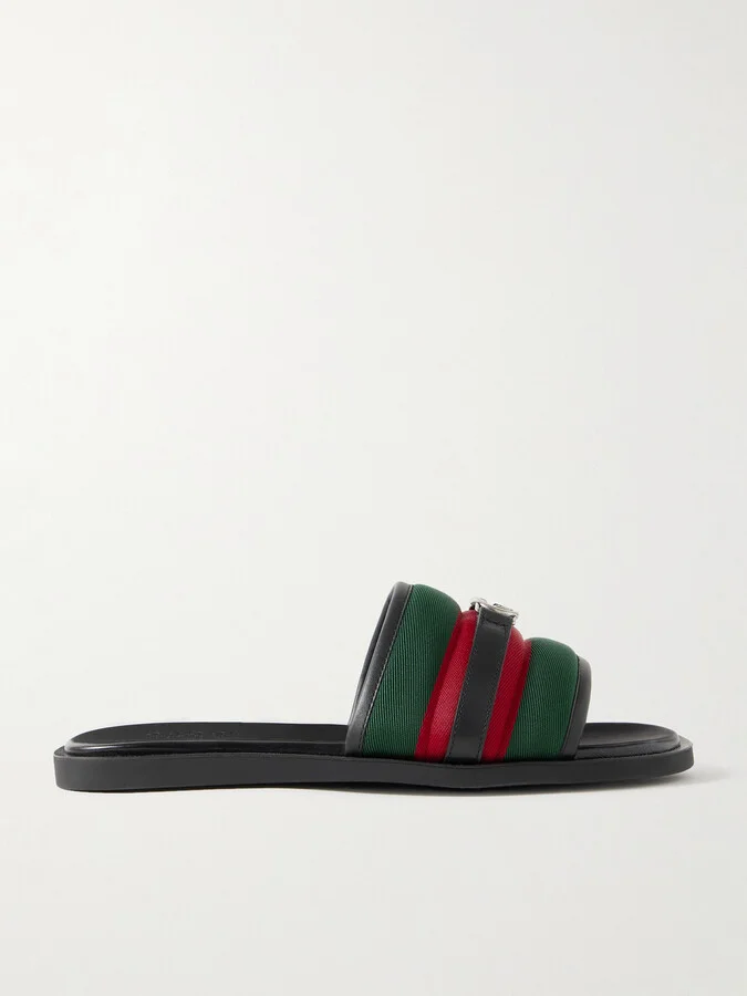 Logo-Embellished Leather-Trimmed Quilted Twill Slides