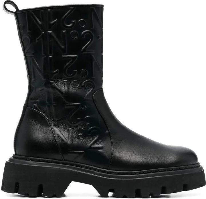 Logo-Embossed Combat Ankle Boots