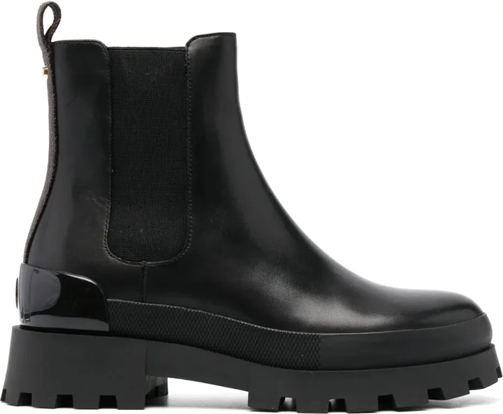 Logo-Embossed Leather Ankle Boots
