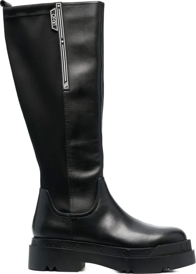 Logo-Embossed Leather Boots