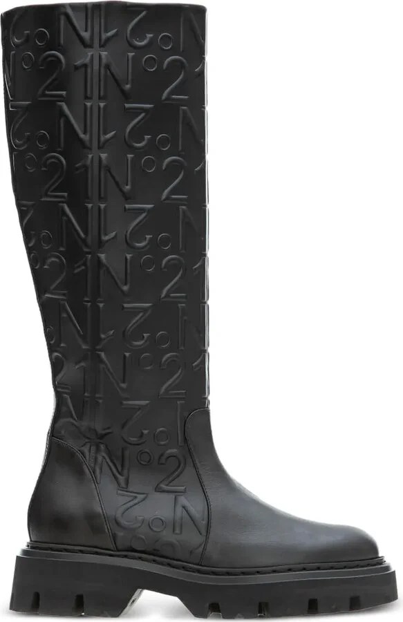 Logo-Embossed Leather Boots
