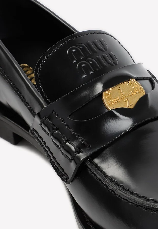 Logo Embossed Leather Loafers - Image 3