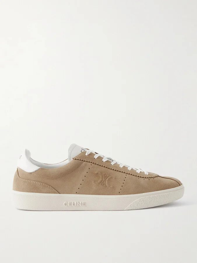 Logo-Embossed Leather-Trimmed Suede Sneakers