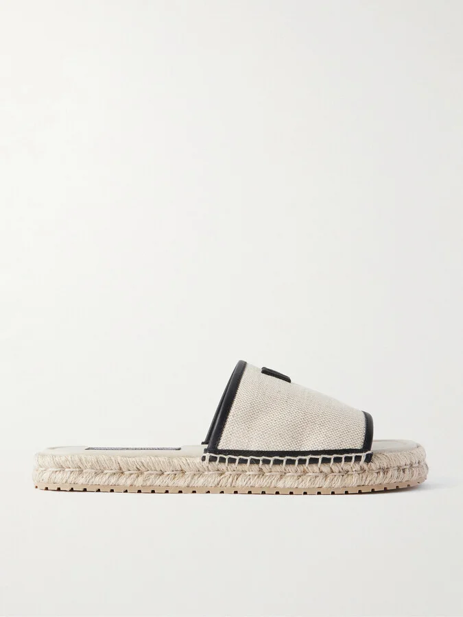 Logo-Embroidered Canvas and Leather Espadrille Slides