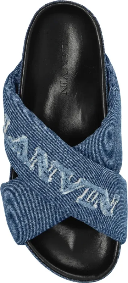 Logo-Embroidered Crossover Denim Slides - Image 4