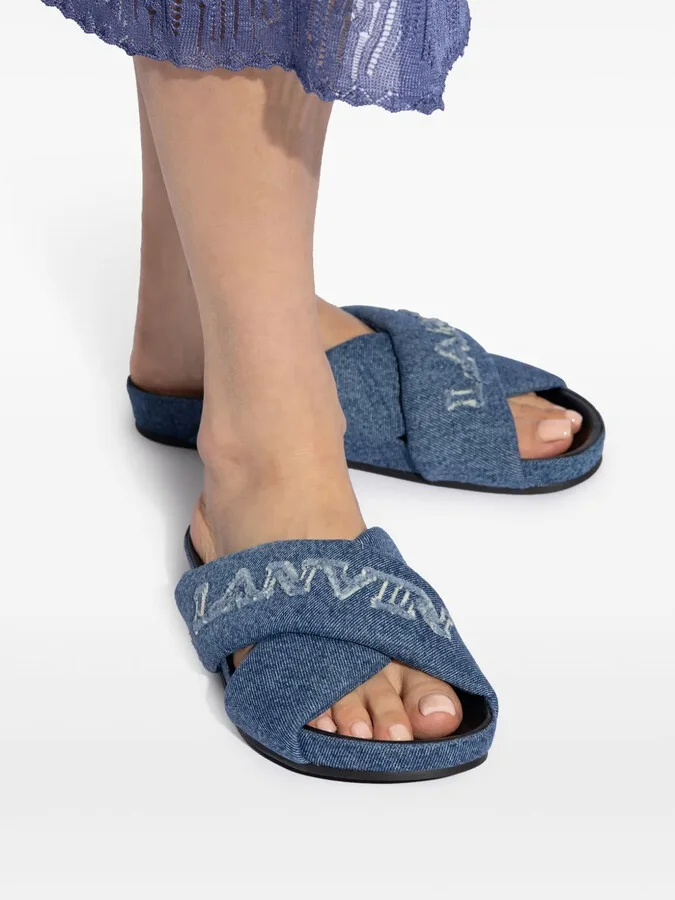 Logo-Embroidered Crossover Denim Slides - Image 5