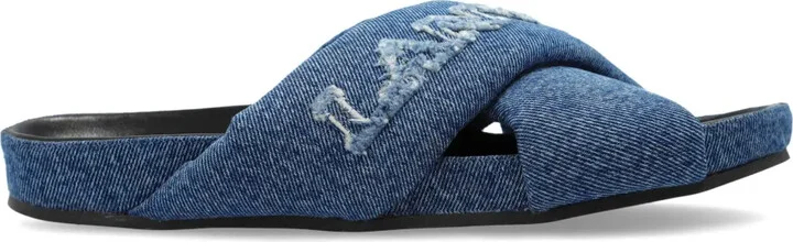 Logo-Embroidered Crossover Denim Slides