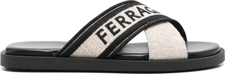 Logo-Embroidered Crossover-Strap Sandals