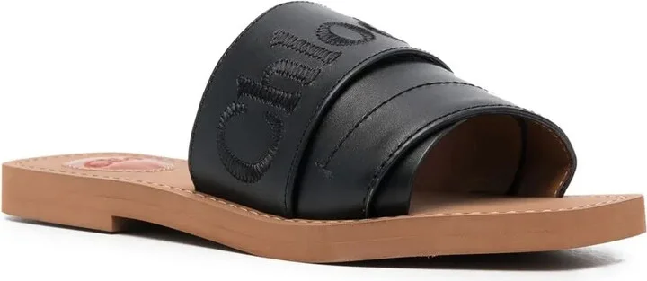 Logo-Embroidered Leather Sandals - Image 2