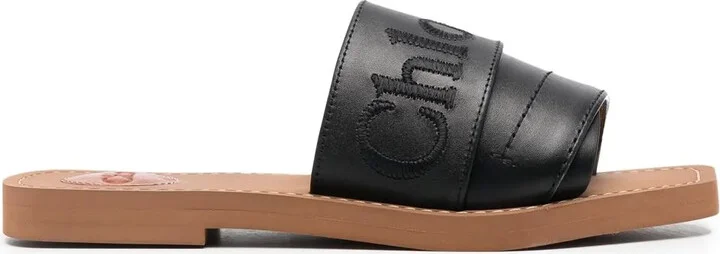 Logo-Embroidered Leather Sandals