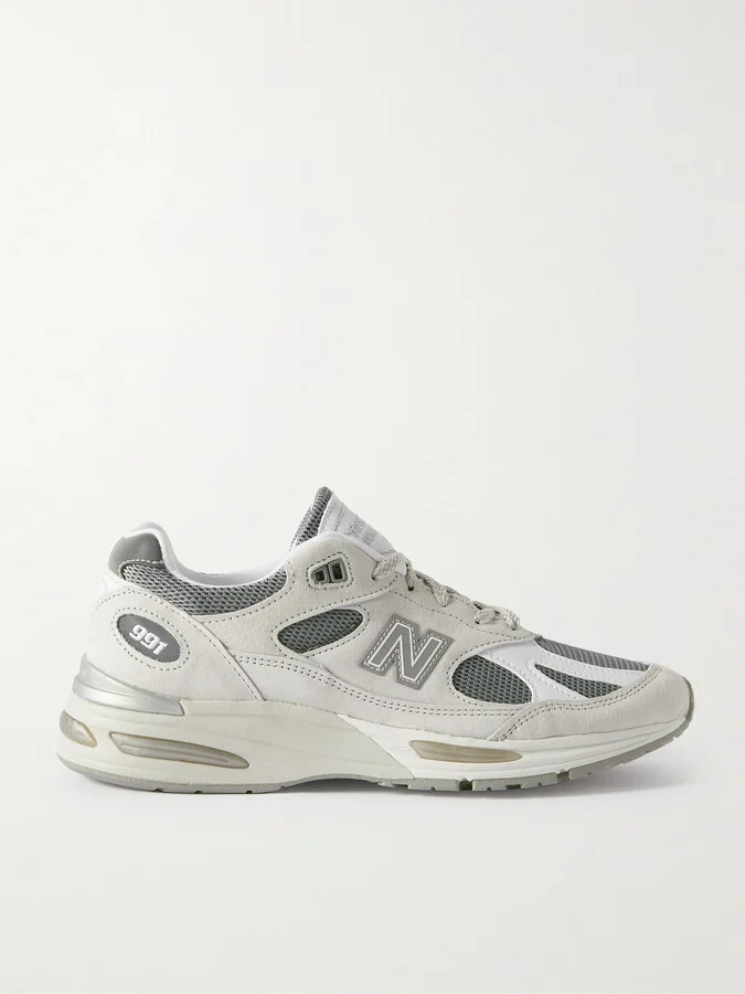 Logo-Embroidered Mesh and Faux Leather-Trimmed Suede Sneakers