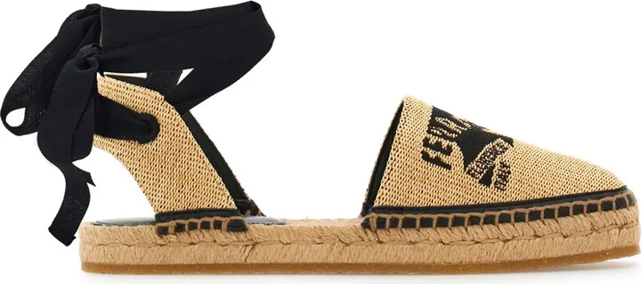 Logo-Embroidered Raffia Espadrilles