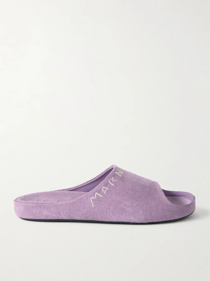 Logo-Embroidered Suede Slides
