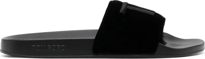 Logo-Embroidered Velvet Slides