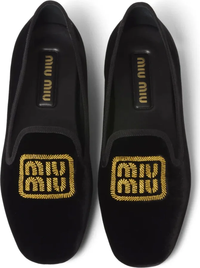 Logo-Embroidered Velvet Slippers - Image 3