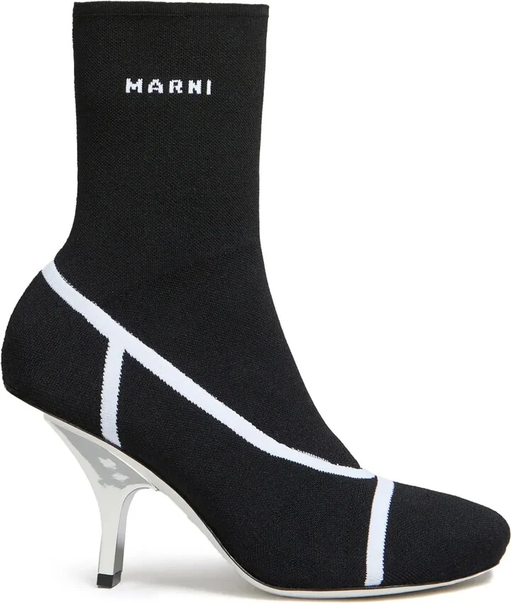 Logo Intarsia-Knit Ankle Boots