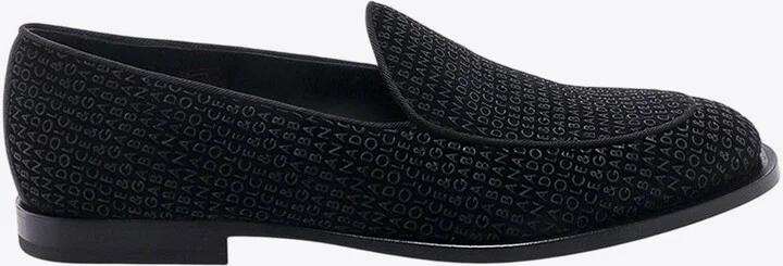 Logo Jacquard Velvet Loafers
