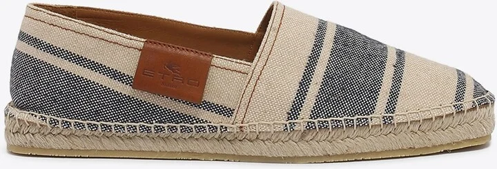 Logo Label Striped Espadrilles in Linen Blend
