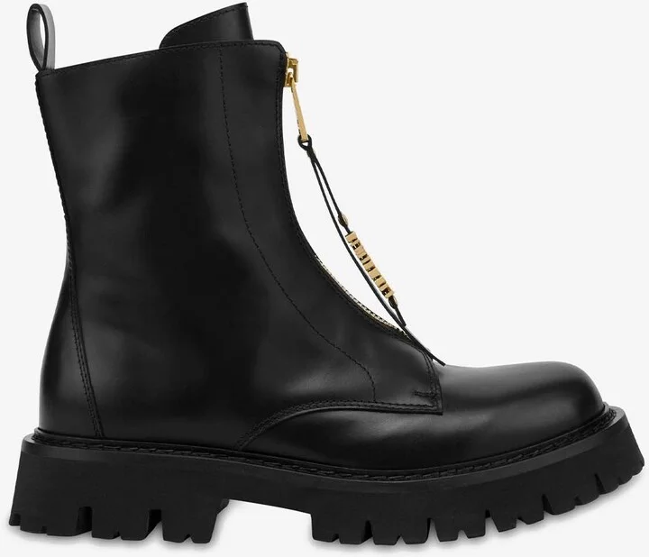 Logo Leather Biker Boots
