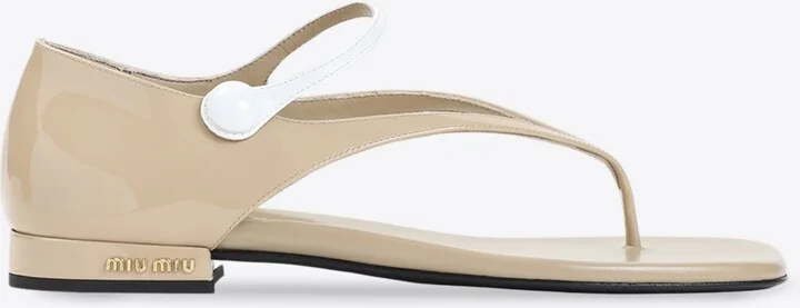 Logo Leather Flat Sandals