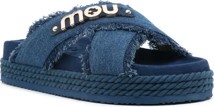 Logo-Lettering Denim Slides - Image 2