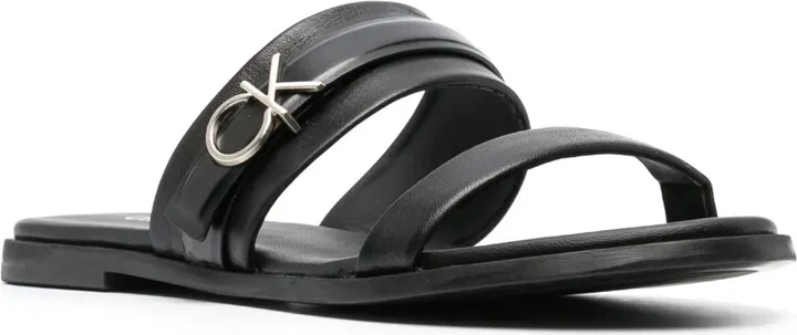 Logo-Lettering Flat Leather Sandals - Image 2