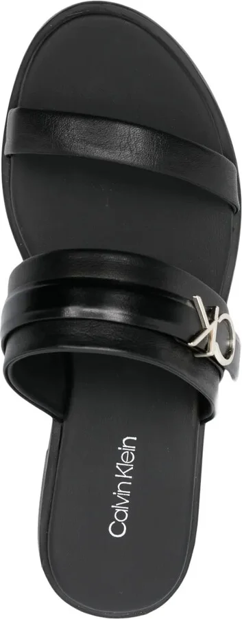 Logo-Lettering Flat Leather Sandals - Image 4
