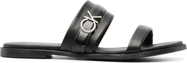 Logo-Lettering Flat Leather Sandals