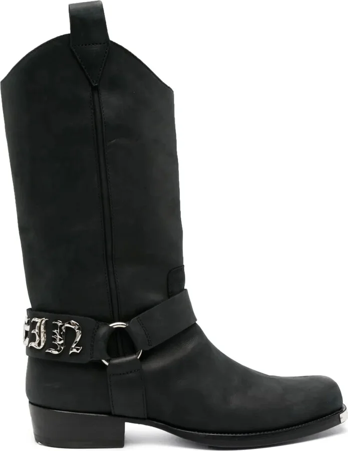 Logo-Lettering Leather Boots