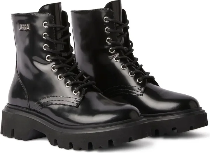 Logo-Lettering Leather Combat Boots - Image 2