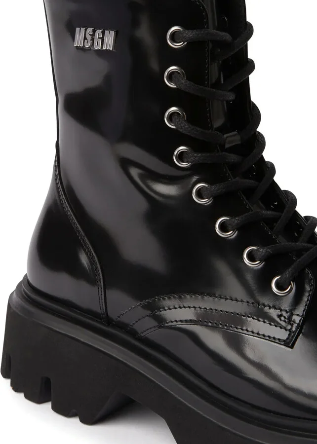 Logo-Lettering Leather Combat Boots - Image 4