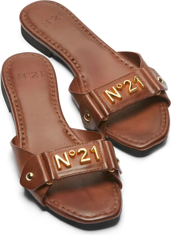 Logo-Lettering Leather Sandals - Image 4