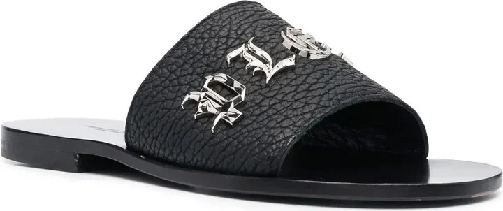 Logo-Lettering Leather Slides - Image 2