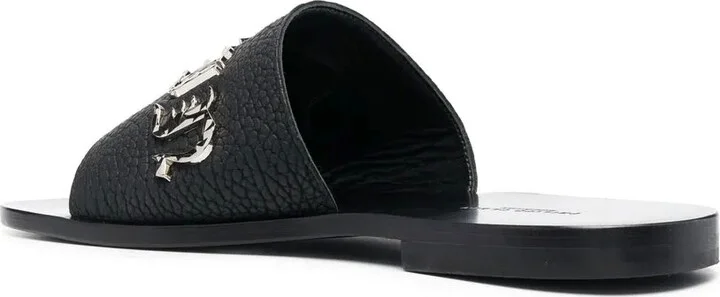 Logo-Lettering Leather Slides - Image 3