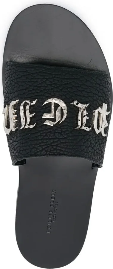 Logo-Lettering Leather Slides - Image 4