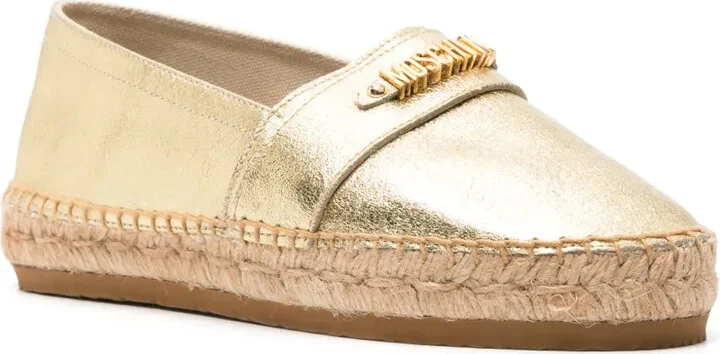 Logo-Lettering Metallic Leather Espadrilles - Image 2