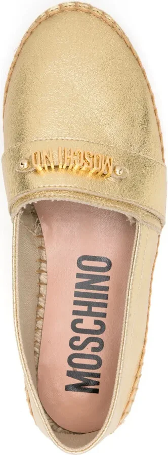 Logo-Lettering Metallic Leather Espadrilles - Image 4